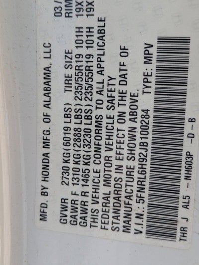 2018 Honda Odyssey Elite Auto