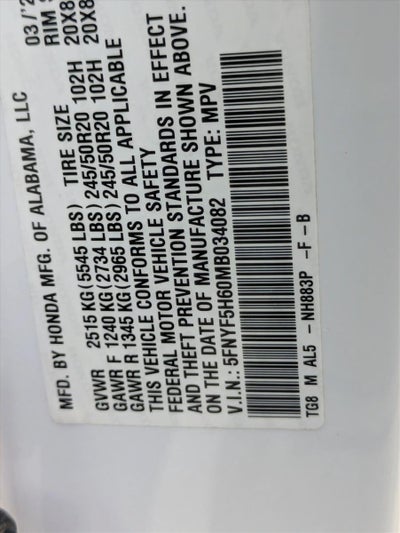 2021 Honda Pilot Touring 7-Passenger 2WD