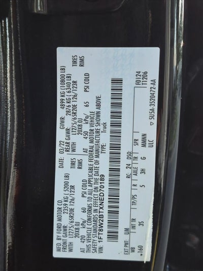 2022 Ford Super Duty F-250 SRW XLT 4WD Crew Cab 6.75' Box