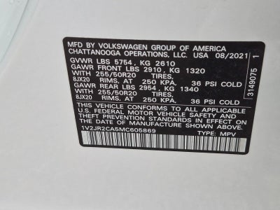 2021 Volkswagen Atlas 2021.5 3.6L V6 SE w/Technology FWD