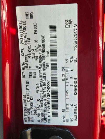 2016 Ford F-150 4WD SuperCrew 5-1/2 Ft Box XLT