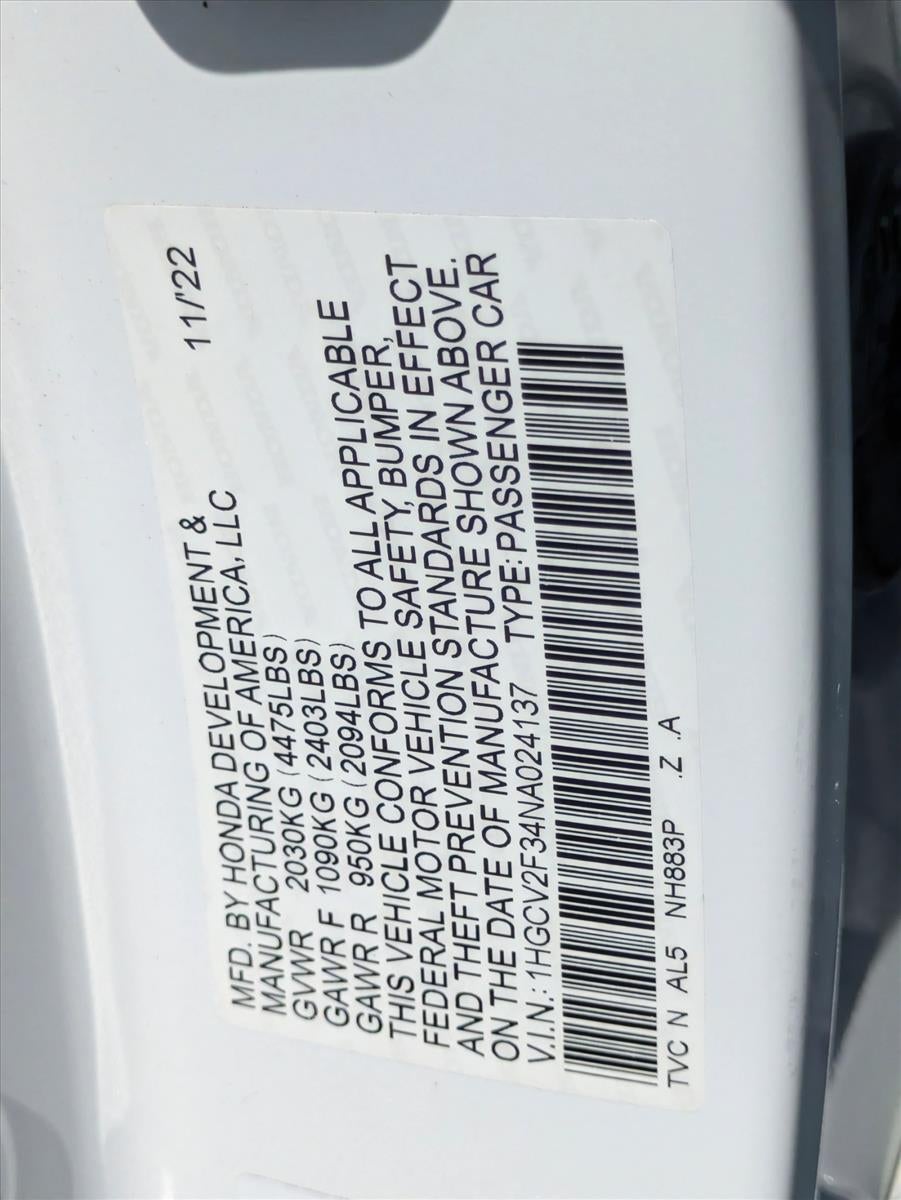 2022 Honda Accord Sedan Sport 2.0T Automatic