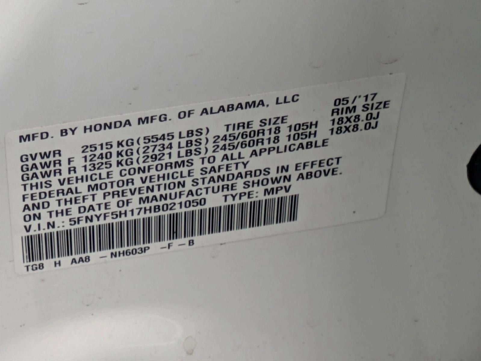 2017 Honda Pilot LX 2WD