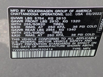 2022 Volkswagen Atlas 3.6L V6 SE w/Technology FWD