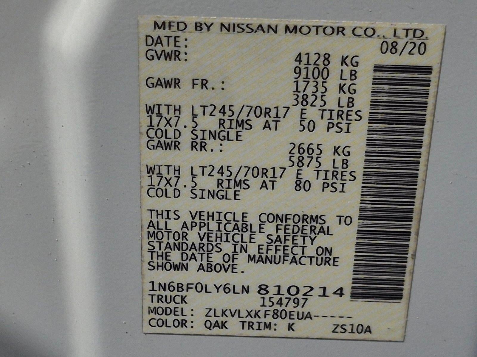 2020 Nissan NV Cargo High Roof V6 SV