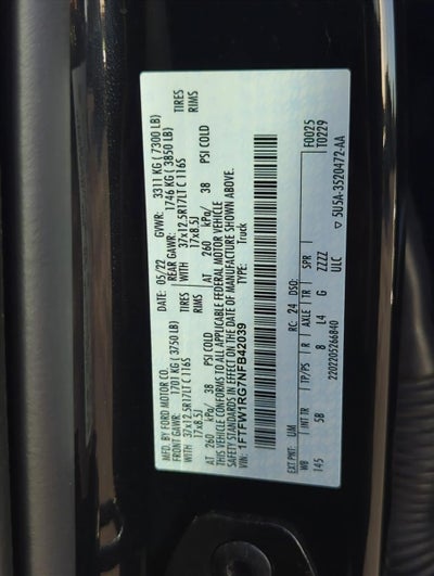 2022 Ford F-150 Raptor 4WD SuperCrew 5.5' Box