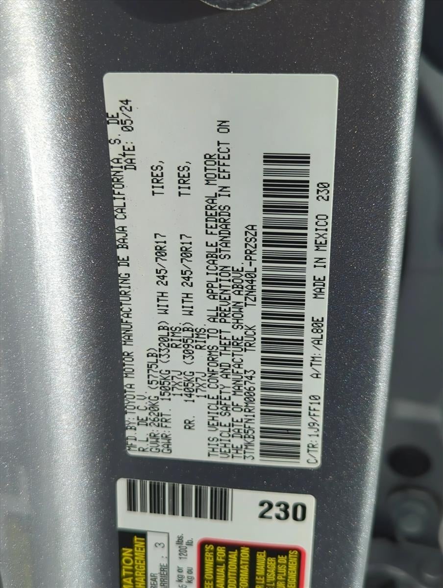 2024 Toyota Tacoma 2WD 2WD SR5 Double Cab 5' Bed AT (Natl)