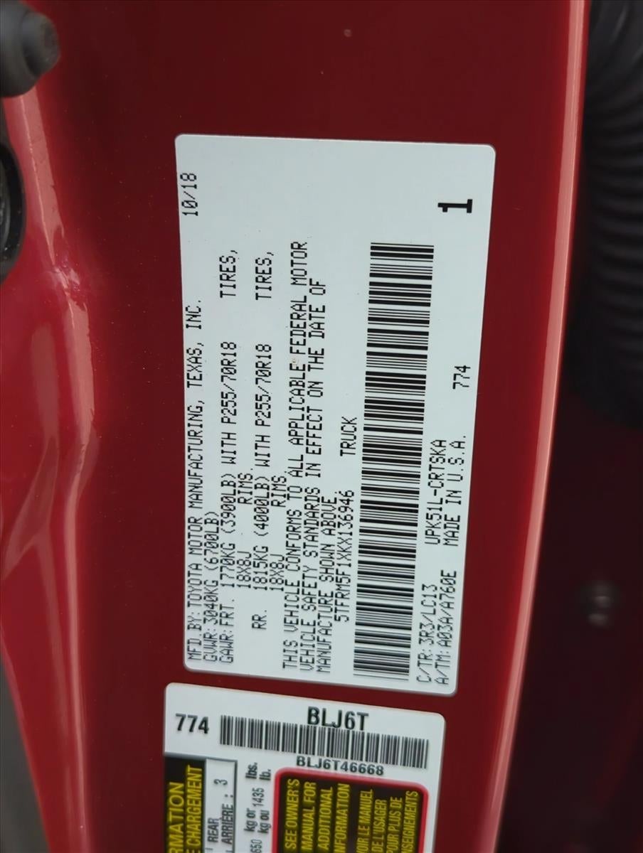 2019 Toyota Tundra 2WD 2WD SR Double Cab 6.5' Bed 4.6L (Natl)