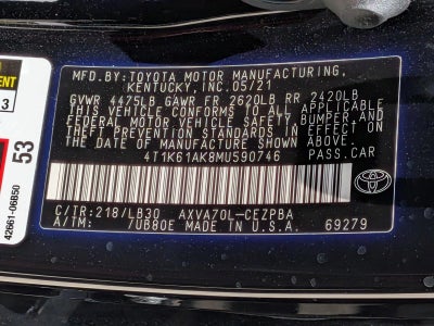 2021 Toyota Camry XSE Auto (Natl)