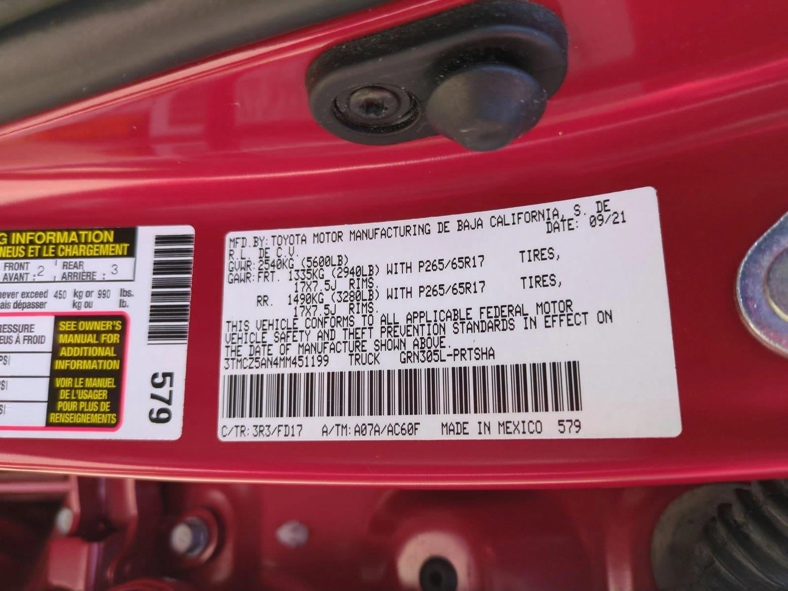 2021 Toyota Tacoma 4WD 4WD TRD Sport Double Cab 5' Bed V6 AT (Natl)
