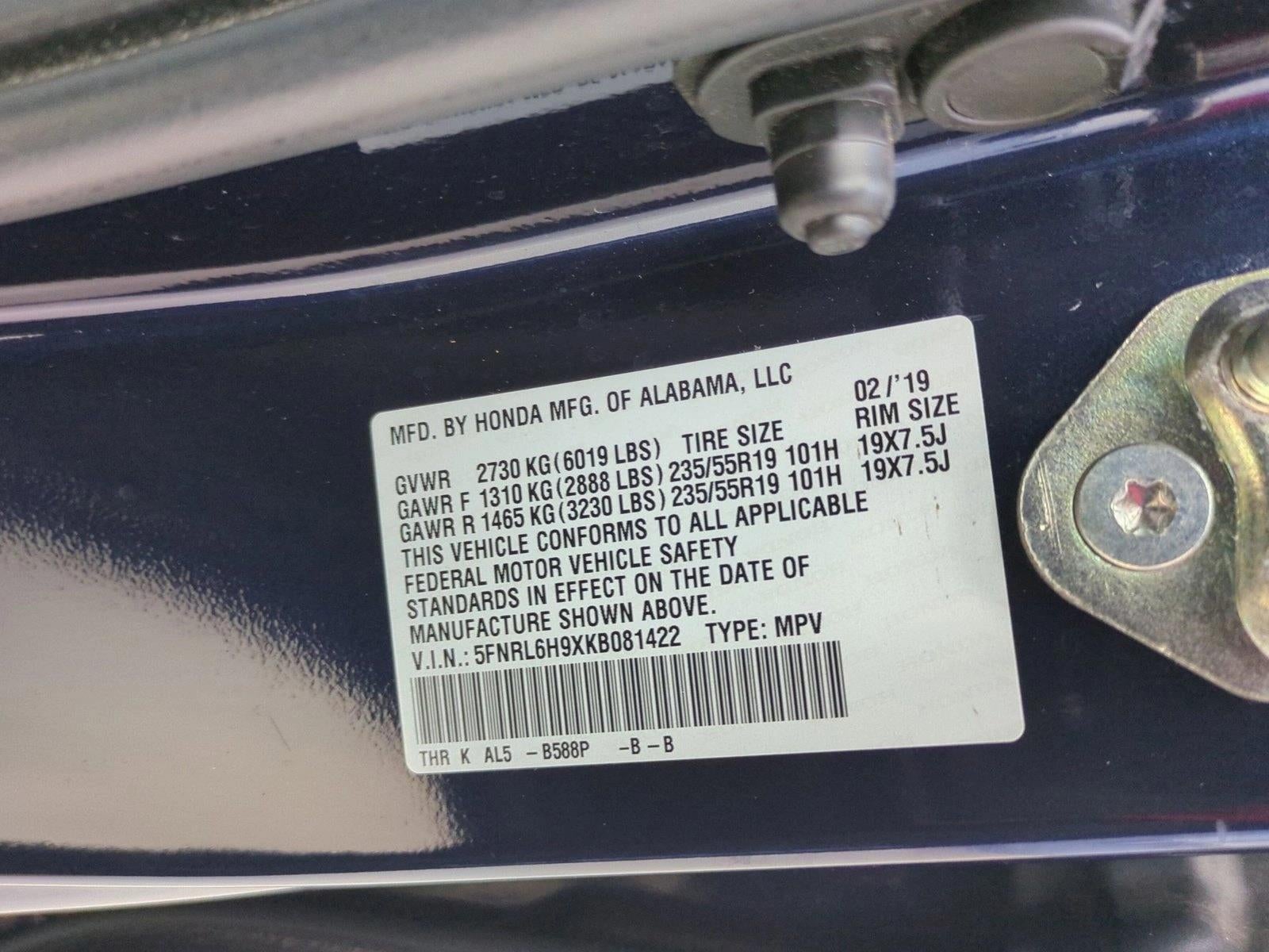 2019 Honda Odyssey Elite Auto