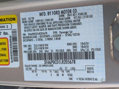 2020 Ford Fusion SEL FWD