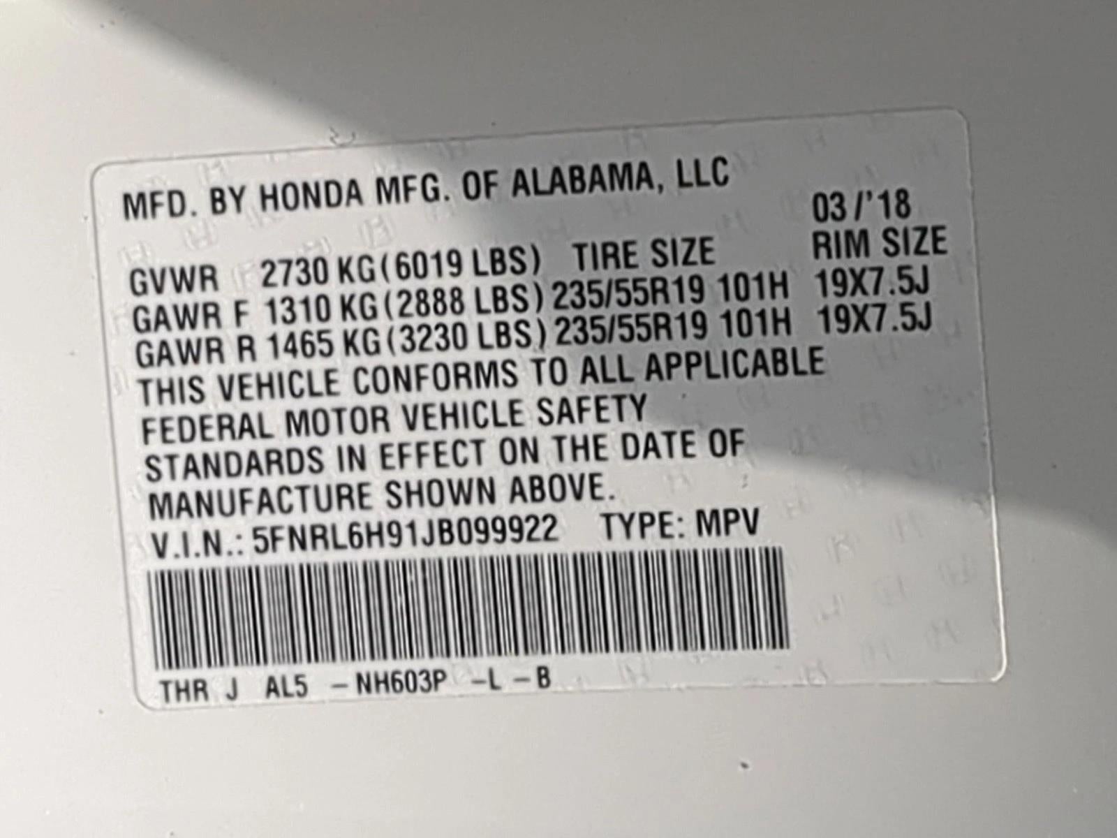 2018 Honda Odyssey Elite Auto