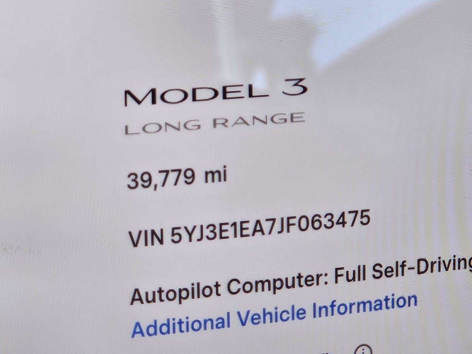 2018 Tesla Model 3 Long Range Battery RWD