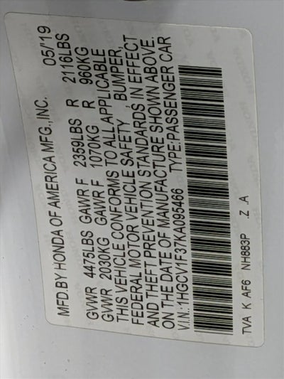 2019 Honda Accord Sedan Sport 1.5T CVT