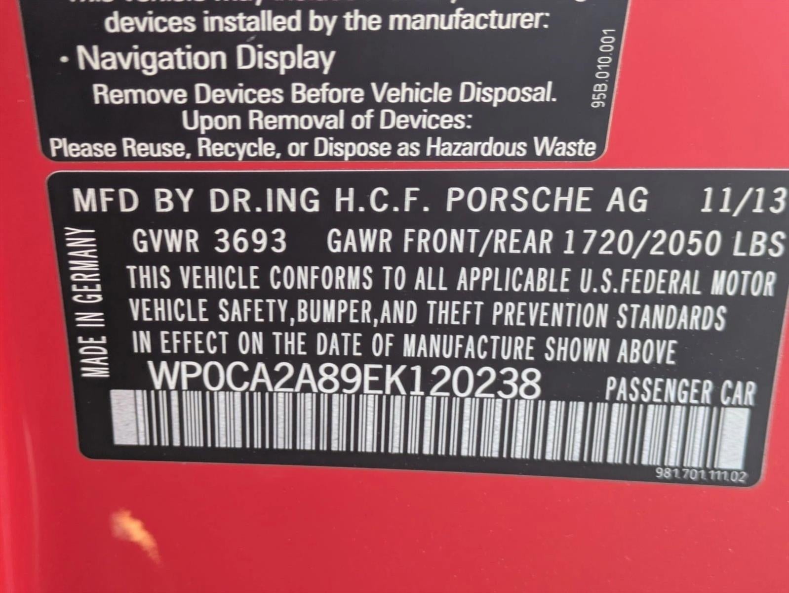 2014 Porsche Boxster 2dr Roadster